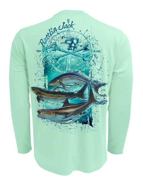 Men's Cobia Sun Protection Fishing Shirt by Rattlin Jack | Long Sleeve | UPF 50 | Wicking | Performance Polyester Rash Guard | 2XL Slim / Aqua