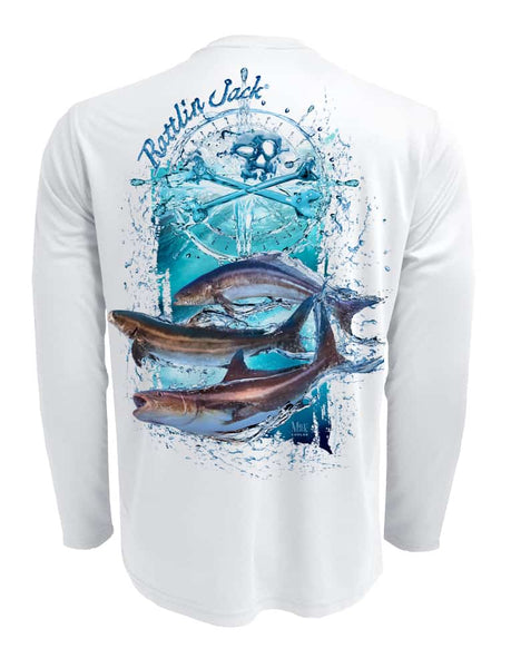 Men's Cobia Sun Protection Fishing Shirt by Rattlin Jack | Long Sleeve | UPF 50 | Wicking | Performance Polyester Rash Guard | XL / Grey