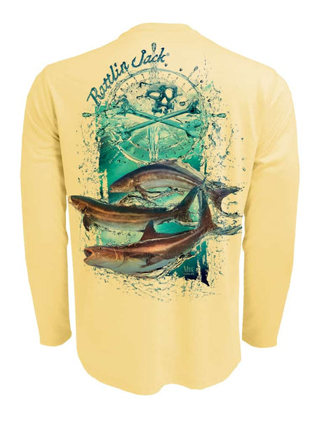 Men's Cobia Sun Protection Fishing Shirt by Rattlin Jack | Long Sleeve | UPF 50 | Wicking | Performance Polyester Rash Guard | S / Yellow