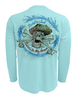 Rattlin-Jack-Original-Compass-UV-Fishing-Shirt-Mens Back View in Aqua