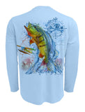 Rattlin-Jack-Peacock-Bass-Fishing-Shirt-UPF-50-Mens Back View in Blue