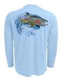 Rattlin-Jack-Rainbow-Trout-Fishing-Shirt-Mens-UV Back View in Blue