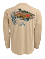 Rattlin-Jack-Rainbow-Trout-Fishing-Shirt-Mens-UV Back View in Tan