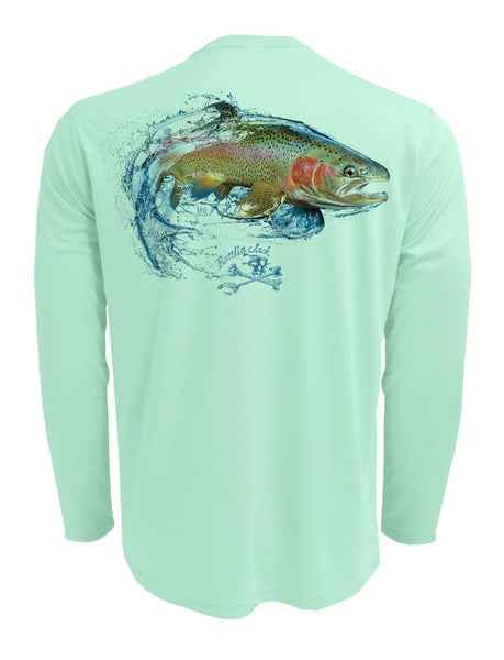 Rattlin-Jack-Rainbow-Trout-Fishing-Shirt-Mens-UV Back View in Teal
