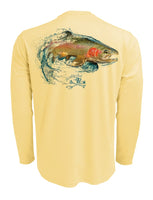 Rattlin-Jack-Rainbow-Trout-Fishing-Shirt-Mens-UV Back View in Yellow