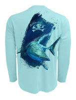 Rattlin-Jack-Shark-UV-Fishing-Shirt-Mens-UPF-50 Back View in Aqua