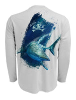 Rattlin-Jack-Shark-UV-Fishing-Shirt-Mens-UPF-50 Back View in Grey