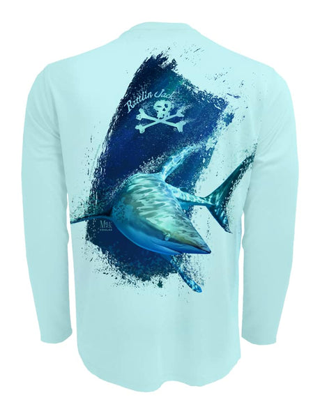 Men's Shark UV Fishing Shirt by Rattlin Jack | Long Sleeve | UPF 50 Sun Protection | Performance Polyester Rash Guard | M / Blue