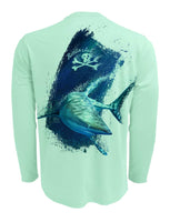 Rattlin-Jack-Shark-UV-Fishing-Shirt-Mens-UPF-50 Back View in Teal