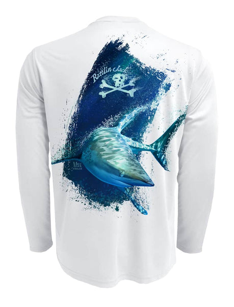 Men's Shark UV Fishing Shirt by Rattlin Jack | Long Sleeve | UPF 50 Sun Protection | Performance Polyester Rash Guard | S / Grey