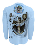 Rattlin-Jack-Skeleton-Bones-UV-Fishing-Shirt-Mens-UPF-50 Back View in Blue