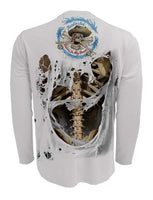 Rattlin-Jack-Skeleton-Bones-UV-Fishing-Shirt-Mens-UPF-50 Back View in Grey