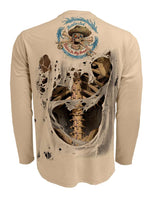 Rattlin-Jack-Skeleton-Bones-UV-Fishing-Shirt-Mens-UPF-50 Back View in Tan