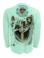 Rattlin-Jack-Skeleton-Bones-UV-Fishing-Shirt-Mens-UPF-50 Back View in Teal
