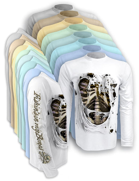 Rattlin Jack Skeleton Bones UV Fishing Shirt Men's UPF 50 Dry Fit