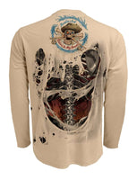 Rattlin-Jack-Skeleton-Steel-Bones-Fishing-Shirt-Mens Back view in Tan