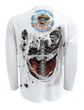 Rattlin-Jack-Skeleton-Steel-Bones-Fishing-Shirt-Mens Back view in White