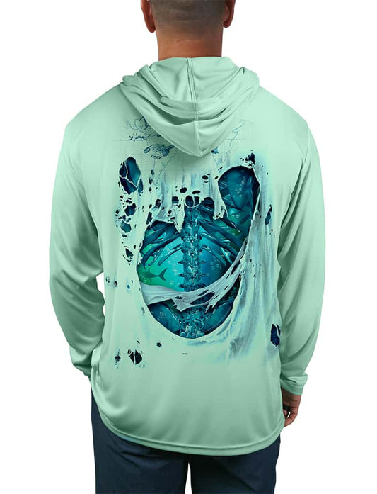 Rattlin-Jack-Skeleton-Water-Fishing-Shirt-Mens-UV Back View in Teal