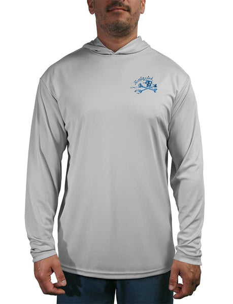 Men's Shark UV Hooded Fishing Shirt by Rattlin Jack | Long Sleeve | UPF 50 Sun Protection | Performance Polyester Rash Guard | 3XL / Grey