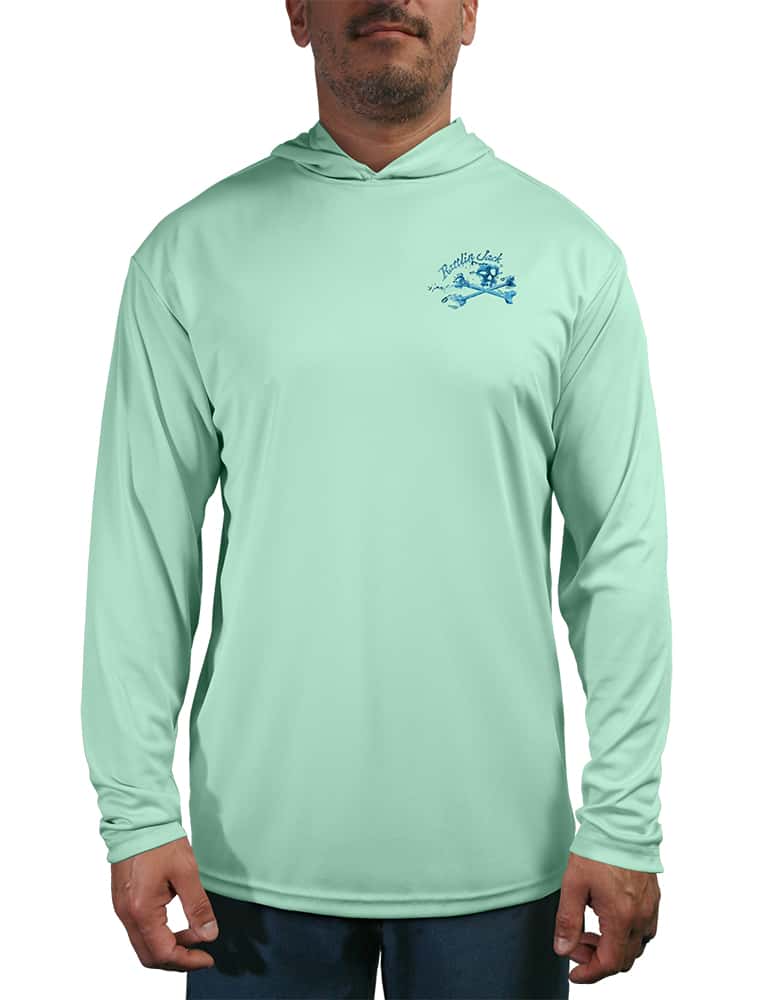 Rattlin-Jack-Skeleton-Water-Fishing-Shirt-Mens-UV Front View in Teal