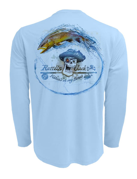Rattlin Jack Rainbow Trout Fishing Shirt Mens UV Sun Protection