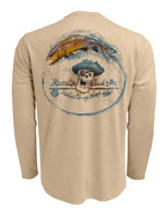 Rattlin-Jack-Skull-Logo-Brown-Trout-Mens-Long-Sleeve Back View in Tan
