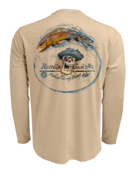 Rattlin Jack UV Skull Logo Brown Trout Men's Long Sleeve Fishing