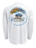 Rattlin-Jack-Skull-Logo-Brown-Trout-Mens-Long-Sleeve Back View in White