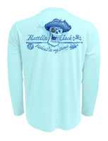 Rattlin-Jack-Skull-Logo-Fishing-Shirt-UPF-50-Mens-Dry-Fit Back view in Lt.Blue