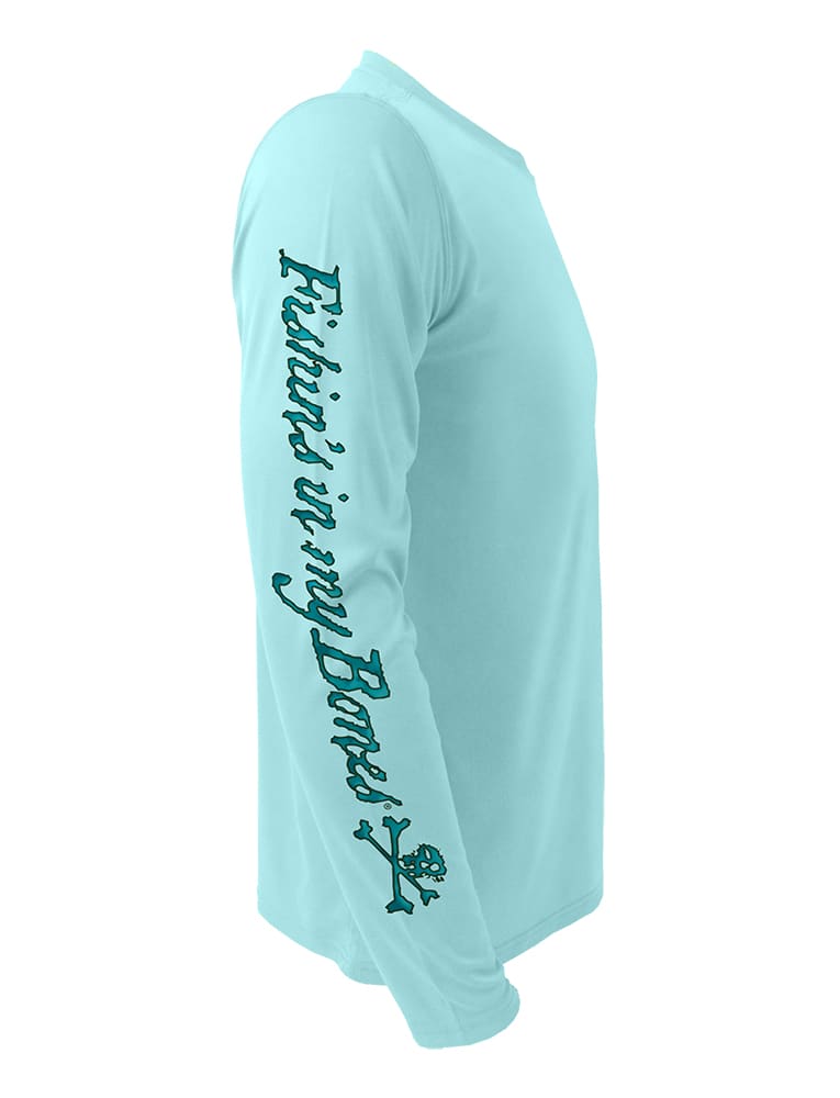 Rattlin-Jack-Skull-Logo-Fishing-Shirt-UPF-50-Mens-UV Right side view in Aqua