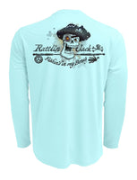Rattlin-Jack-Skull-Logo-Grey-Ink-Fishing-Shirt-Mens Back View in Lt.Blue