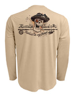 Rattlin-Jack-Skull-Logo-Grey-Ink-Fishing-Shirt-Mens Back View in Tan