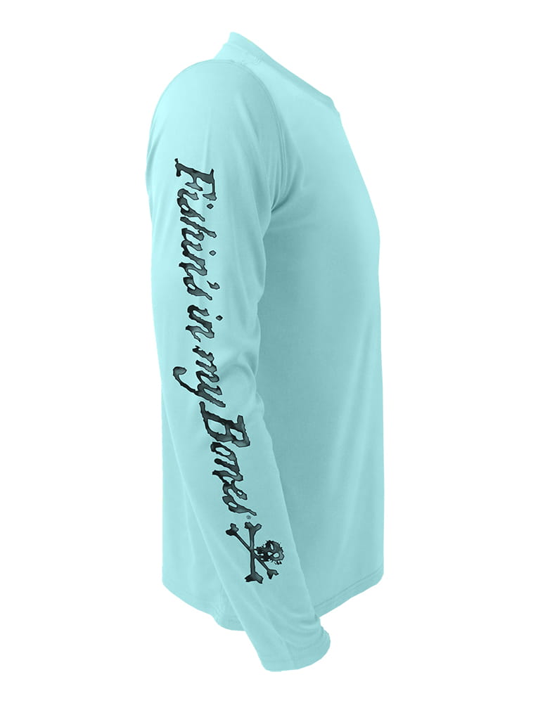 Rattlin-Jack-Skull-Logo-Grey-Ink-Fishing-Shirt-Mens Right View in Aqua