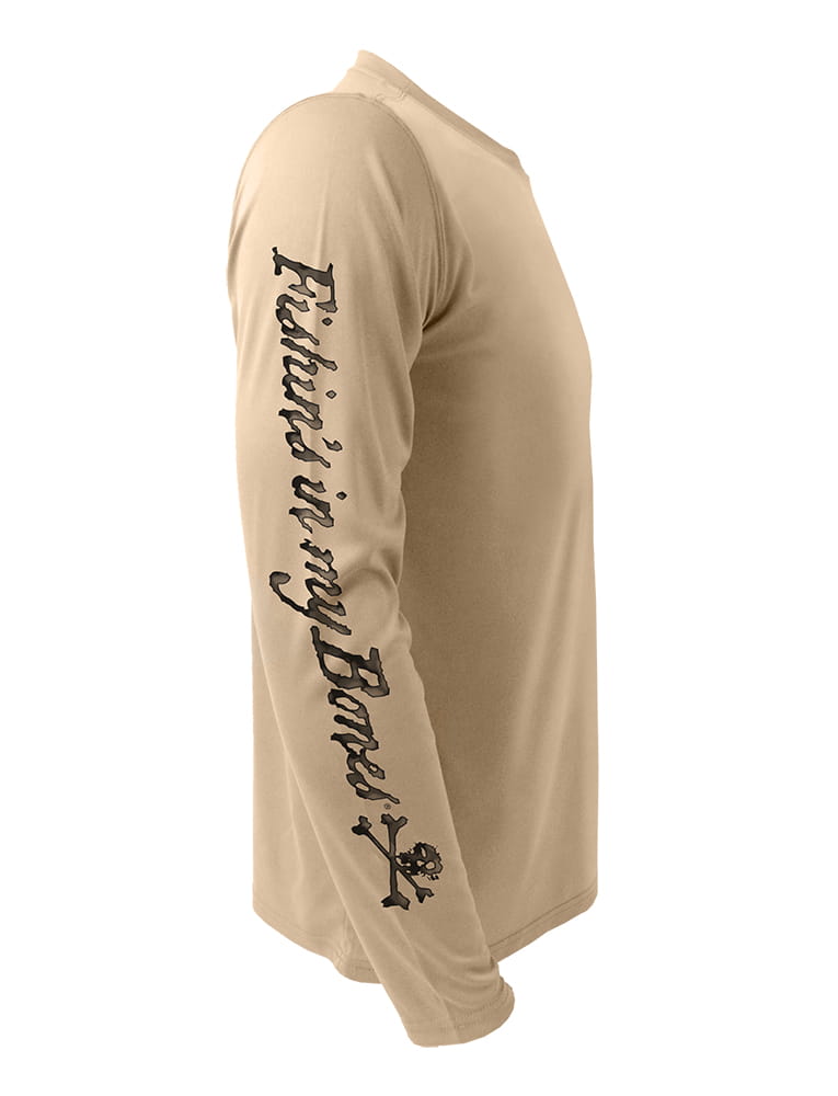 Rattlin-Jack-Skull-Logo-Grey-Ink-Fishing-Shirt-Mens Right View in Tan