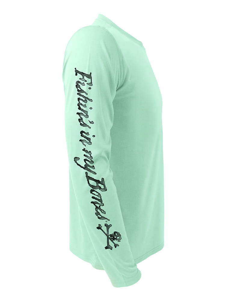 Rattlin-Jack-Skull-Logo-Grey-Ink-Fishing-Shirt-Mens Right View in Teal