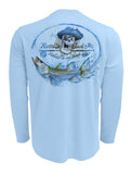 Rattlin-Jack-Skull-Logo-Snook-Fishing-Shirt-Mens-UV Back View in Blue