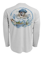 Rattlin-Jack-Skull-Logo-Snook-Fishing-Shirt-Mens-UV Back View in Grey