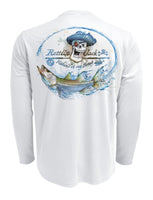 Rattlin-Jack-Skull-Logo-Snook-Fishing-Shirt-Mens-UV Back View in White