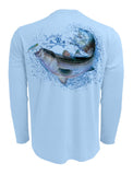 Rattlin-Jack-Striped-Bass-UV-Fishing-Shirt-Mens Back View in Blue