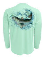 Rattlin-Jack-Striped-Bass-UV-Fishing-Shirt-Mens Back View in Teal