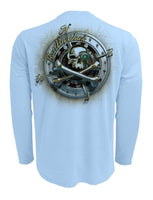 Rattlin-Jack-Sun-protection-fishing-Compass-Metal-Shirt Back shown in Blue