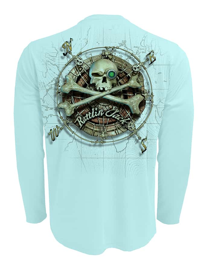 Rattlin-Jack-Sun-protection-shirt-compass-bone Back view in Lt.Blue