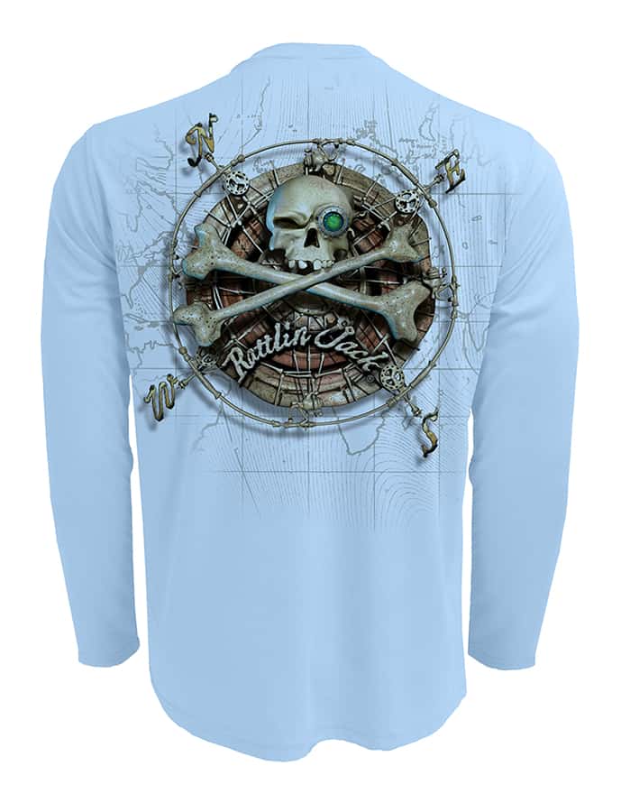 Rattlin-Jack-Sun-protection-shirt-compass-bone Back view in Blue