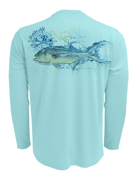 Men's Sun Protection UV Shirt Bluefish by Rattlin Jack | Long Sleeve | UPF 50 | Performance Polyester Rash Guard | S / Aqua