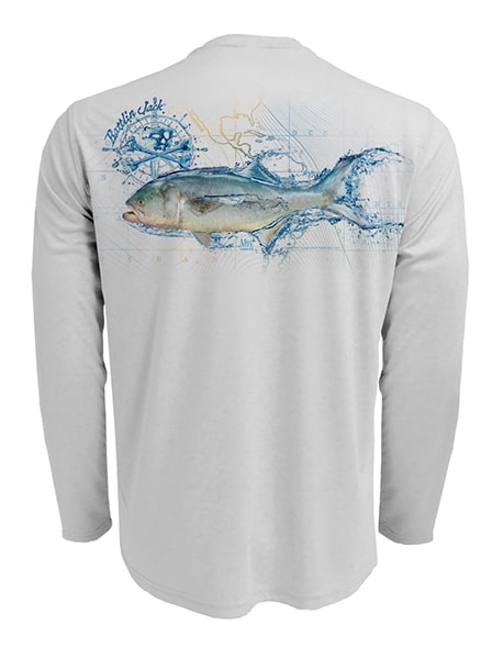 Men's Sun Protection UV Shirt Bluefish by Rattlin Jack | Long Sleeve | UPF 50 | Performance Polyester Rash Guard | L / Grey