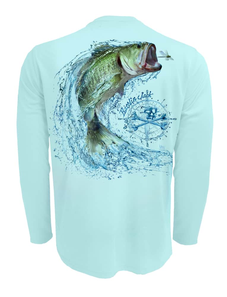 Rattlin-Jack-Tail-Walking-Bass-Fishing-Shirt-Mens-UV Back View in Lt.Blu