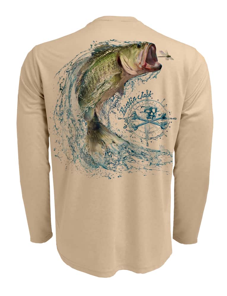 Rattlin-Jack-Tail-Walking-Bass-Fishing-Shirt-Mens-UV Back View in Tan