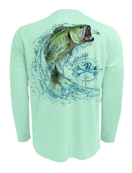 Men's Tail Walking Bass Fishing Shirt by Rattlin Jack | UV Protection | Long Sleeve | Performance Polyester Rash Guard | 2XL Slim / Teal