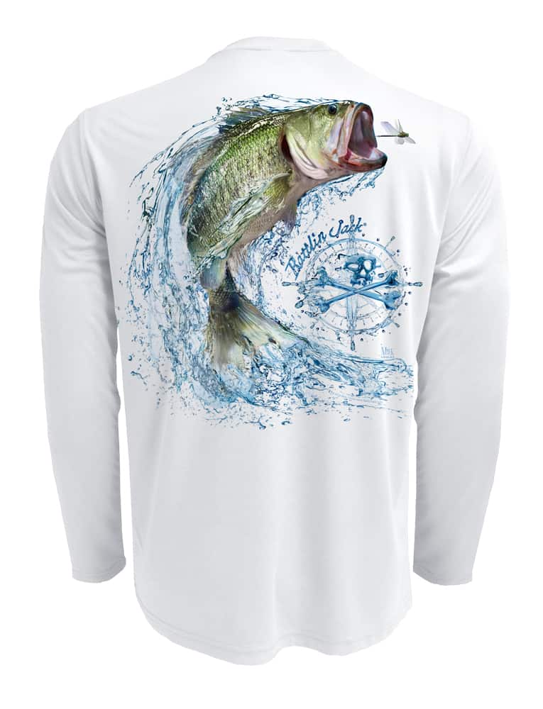 Rattlin-Jack-Tail-Walking-Bass-Fishing-Shirt-Mens-UV Back View in White