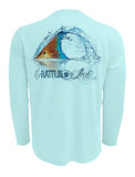 Rattlin-Jack-Tailing-Redfish-UV-Fishing-Shirt-Mens Back View in Lt.Blue